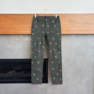 Boden Denim Floral Embroidered Girlfriend Army Green Pants , Size 4L